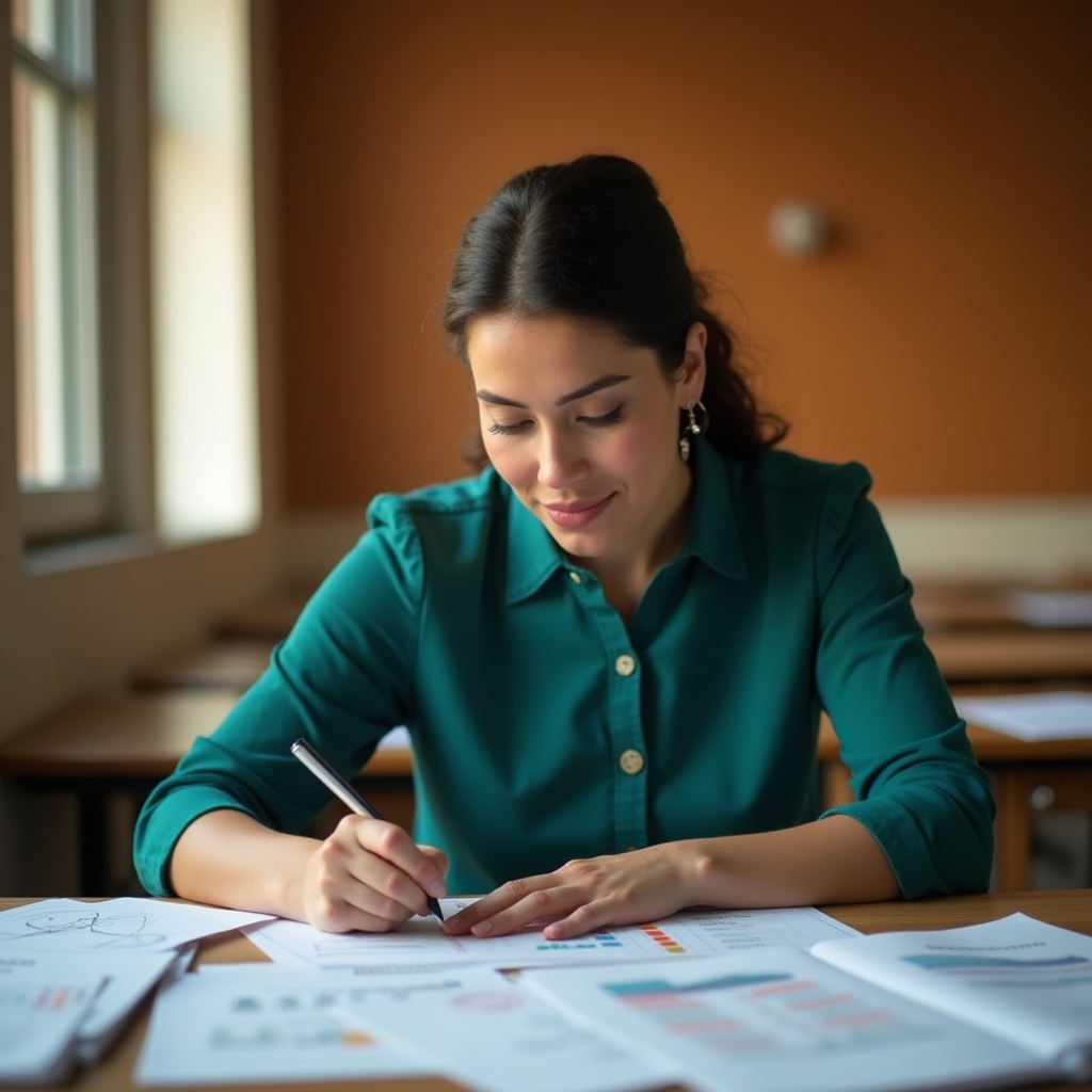 Participant writing a structured payment plan on paper with organized financial documents spread on a desk